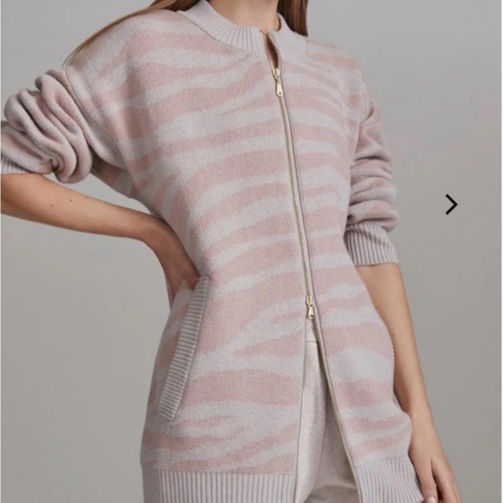 Varley Anthropologie Mayberry Blush, Zip Cardigan, Zebra pattern, small
